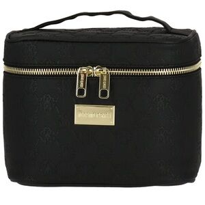 NEW Roberto Cavalli Black Embossed Monogram Cosmetic Bag Train Case